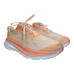 Hoka One One Y Clifton 9 Youth 4.5 MD Orange & White Running Sneakers Lifestyle